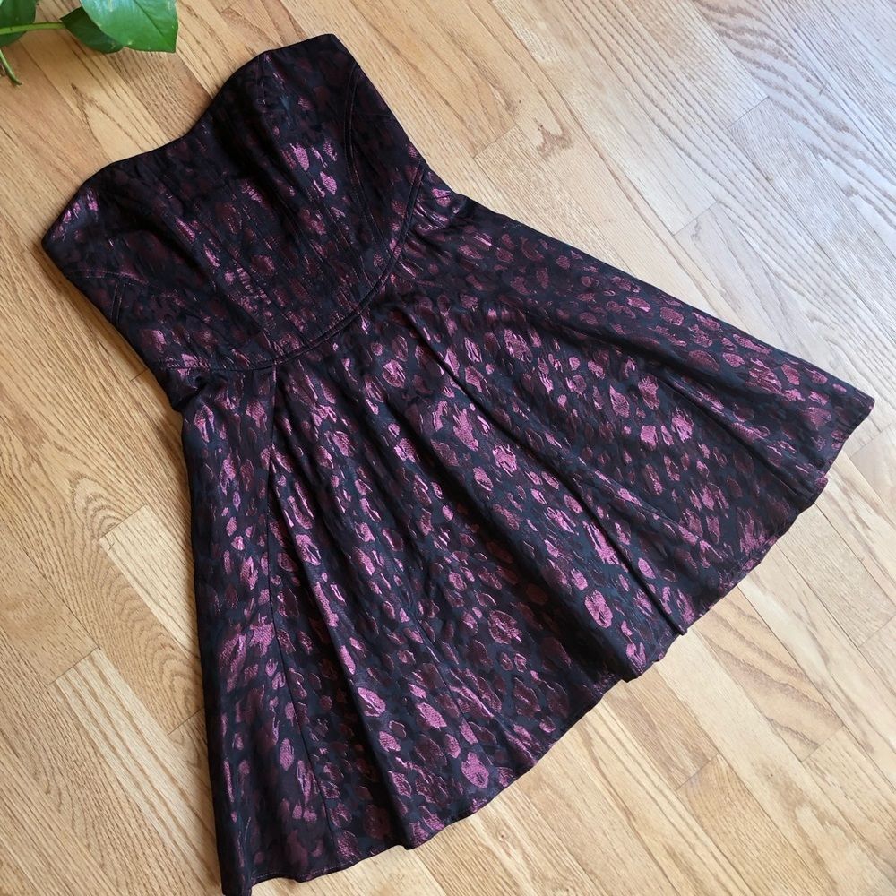 ABS Strapless Sweetheart A-Line Mini Dress Black Purple 2
